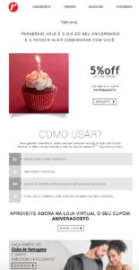 E-mail marketing de aniversário da Lojas Renner