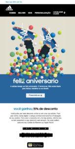 E-mail marketing de aniversário da Adidas