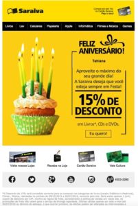 E-mail marketing de aniversário da Saraiva