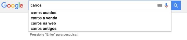 Caixa de busca do Google com a palavra carros